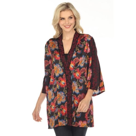 💕JOHNNY WAS WORKSHOP💕 Sedonia Kimono 100% Silk ~ Floral Print XS NWOT - Picture 2 of 16